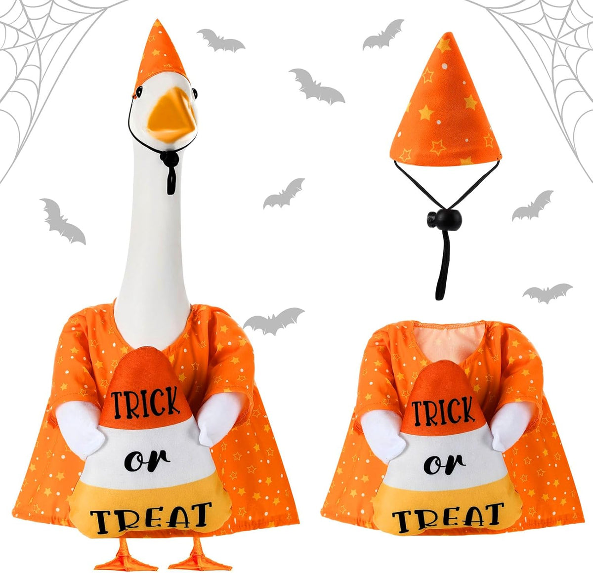 Sanwuta 1 Set Halloween Porch Goose Outfit Candy Corn Pillow Design with Hat for 23" Lawn Cement