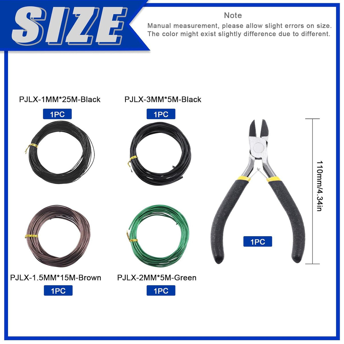 Glarks 4 Rolls Bonsai Wires Kit, 2mm 3mm 1mm 1.5mm Aluminum Bonsai Training Wire Tree Branches with