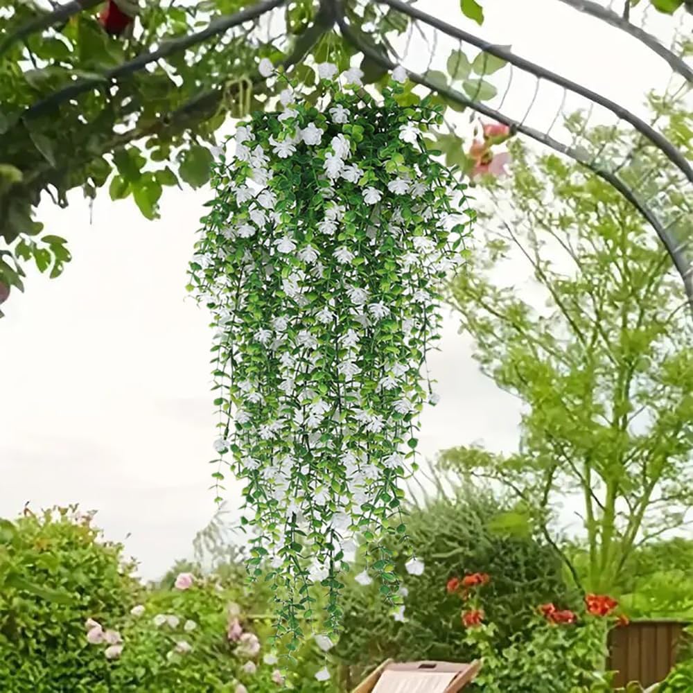 WEISPARK Artificial Hanging Flowers, 12pcs Fake Eucalyptus Vine Faux Flower Greenery Garland