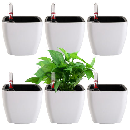 yarlung 6 Pack Self Watering Planter with Water Level Indicator, 5 Inch Plastic Plant Flower Pots