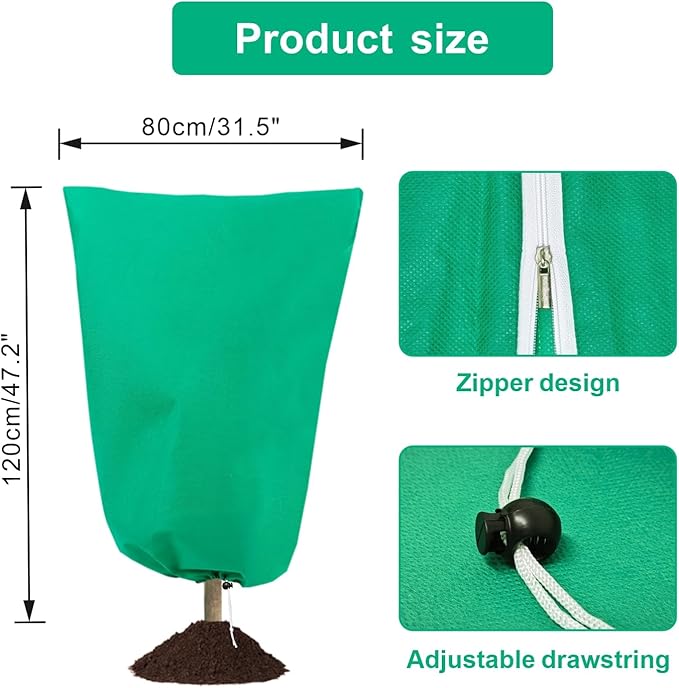 Eunika 6 PCS Plant Covers Freeze Protection, 47.2"x31.5" Frost Blankets with Zipper Drawstring