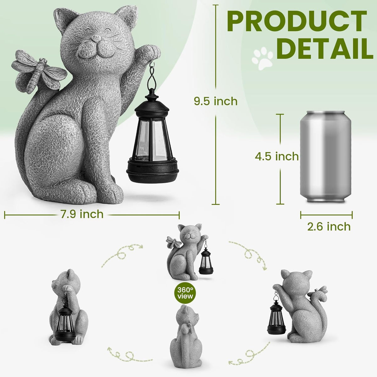 Solar Garden Outdoor Statues Cat with Solar Lantern,Outdoor Cat Figurines Decorations,Lawn Decor