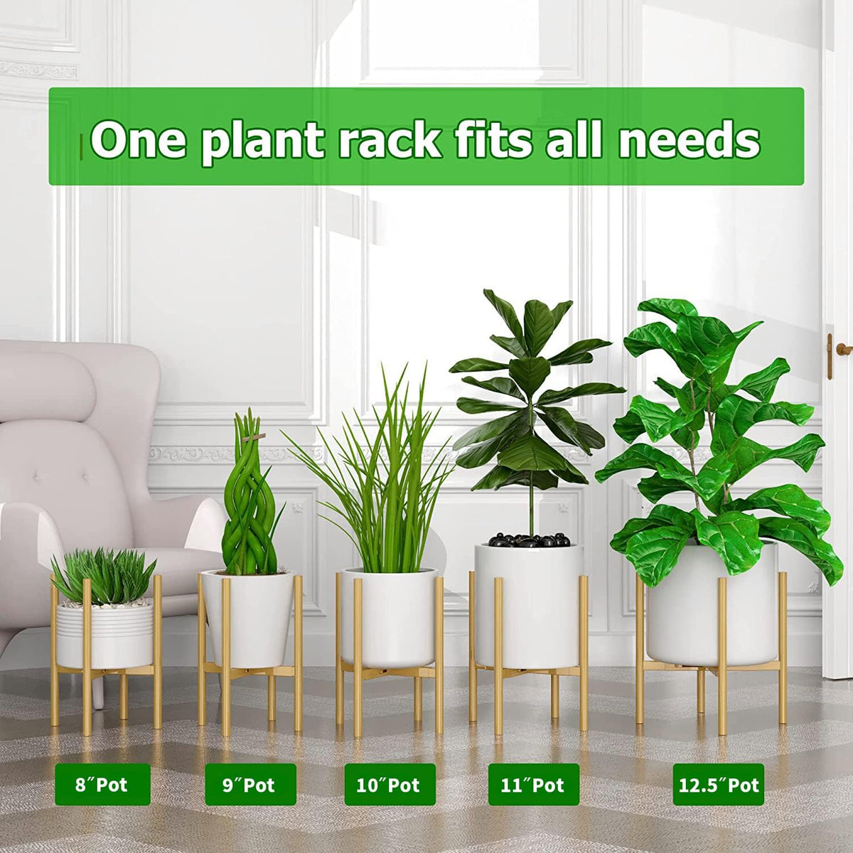 EKNITEY Adjustable Plant Pot Stand: Indoor Outdoor Modern Flower Holder Metal Plant Rack Organizer
