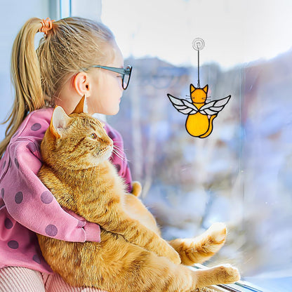 Orange Cat Memorial Gift Stained Glass Suncatcher,Angel Cat Decor Stained Glass Window