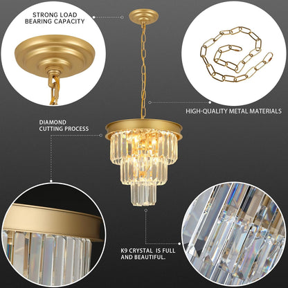 Crystal Chandeliers for Dining Room Light Fixtures Over Table，4-Lights Modern Gold Crystal Pendant