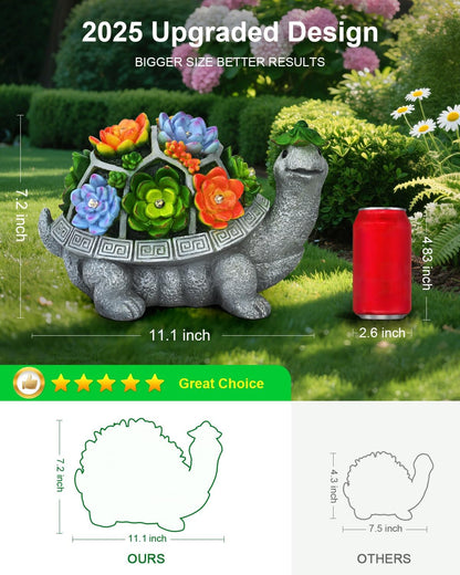 11.1 Inch Large Solar Garden Decor Turtle Statues Lights, Outdoor Figurine Decorations Ornament