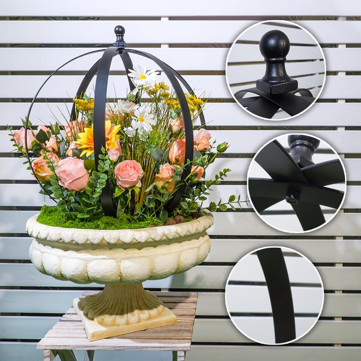 Large Round Black Metal Garden Trellis 18"x22" for Climbing Plants - Indoor/Outdoor Flower Lattice