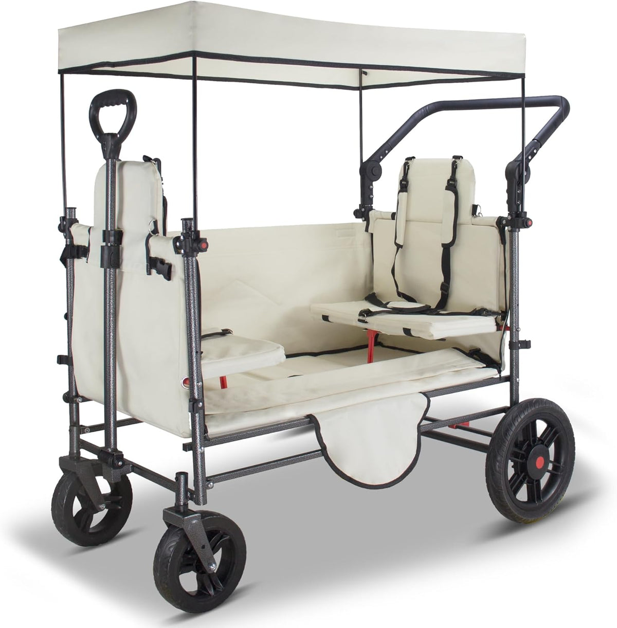 TMZ Collapsible Wagon Cart with Side-Opening Seat Conversion Design, Foldable Utility Wagon with 2