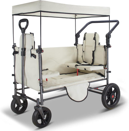 TMZ Collapsible Wagon Cart with Side-Opening Seat Conversion Design, Foldable Utility Wagon with 2