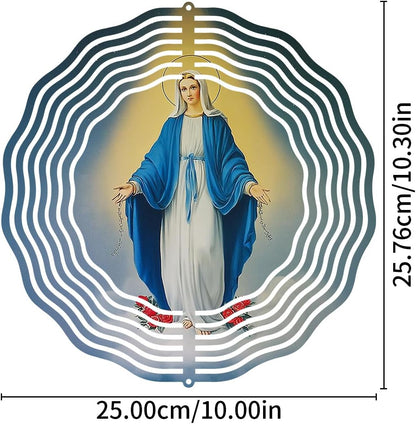 Virgin Mary Wind Spinner, Metal Wind Spinners Outdoor Indoor, Religious Virgin Mary Hanging Garden