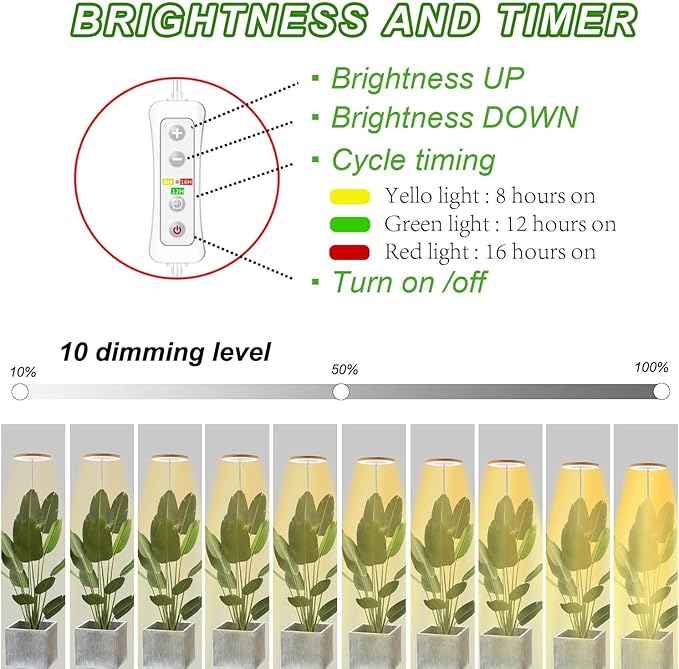yadoker Plant Grow Light, LED Growing Light Full Spectrum for Indoor Plants,Aluminum Walnut Wood