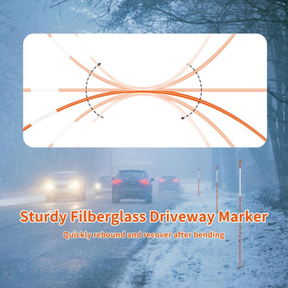 Growsun Driveway Marker 5ft Orange Fiberglass 5/16 inch Dia Snow Fence Reflective Plow Stakes for