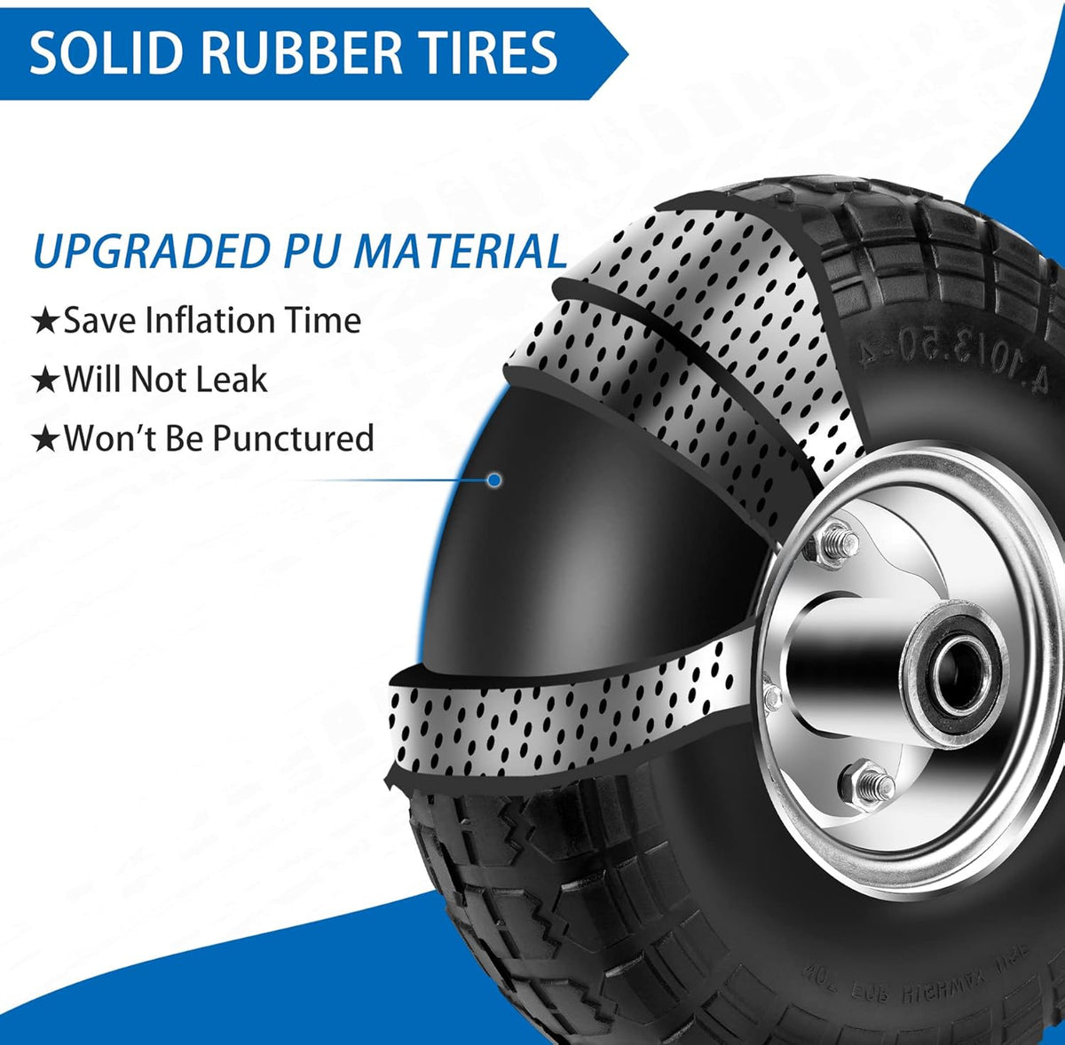4.10/3.50-4 Tires and Wheels Flat Free 10 Inch Solid Tires Replacement with 5/8" Axle Bore Hole, 16