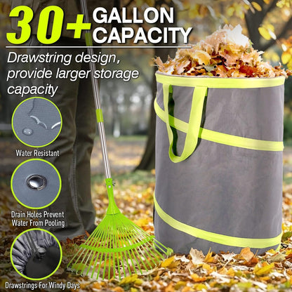 Resuable Leaf Bag 2 Pack, Collapsible Trash Can for Camping, Garden Waste Bag Pop Up, 120L Large