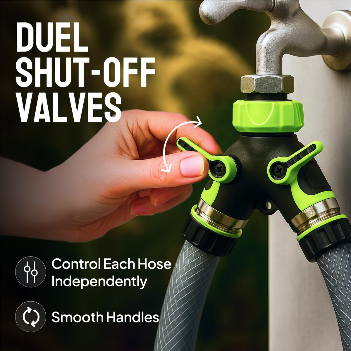 2 Way Hose Splitter Heavy Duty - Metal Y Garden Hose Splitter with Shutoff Valves, Brass Outdoor