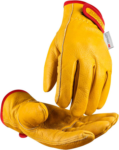 2 Pairs Winter Leather Work Gloves, Warm 3M Thinsulate Lining for Cold Weather Work, 100% Full