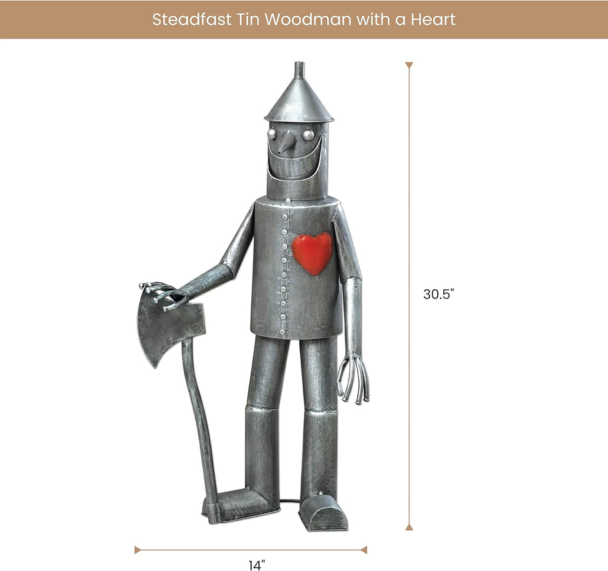 Bits and Pieces - 30 ½” Tall Tin Woodsman with a Heart Garden Statue - Yard Decorations - Outdoor