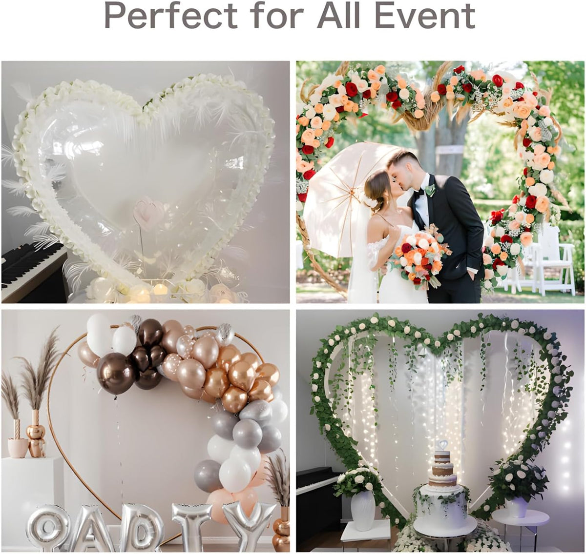 Heart Shape Wedding Metal Arch Backdrop Gold Flower Balloon Arbors Stand for Wedding Birthday