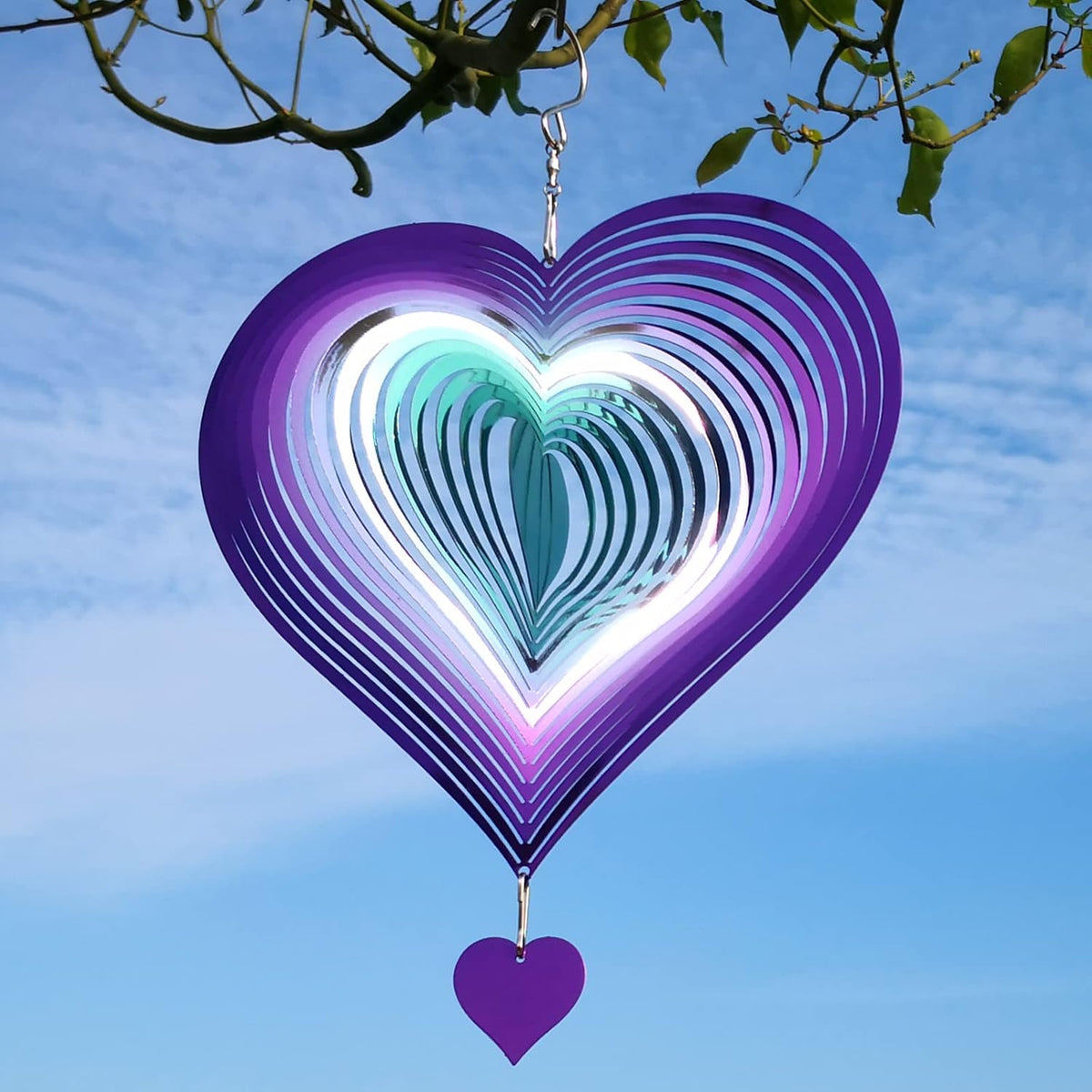 DJUAN Wind Spinner Purple-Green Gradient Love Heart 3D Metal Hanging Wind Spinners Worth Gift