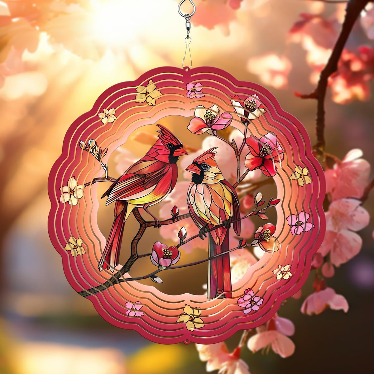 Cardinal Wind Spinner, 3D Hanging Stainless Steel Garden Spinner, Wind Spinner Hanging for Outdoor