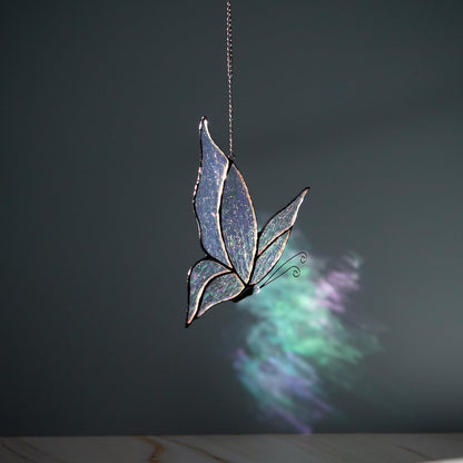 Holographic Butterfly Sun Catcher Stained Glass Window Hanging, 7 * 5 inches Stained Glass