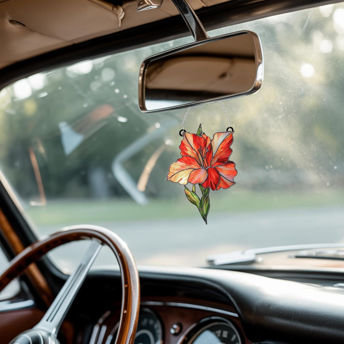 Red Gladiolus Flower Acrylic Suncatcher Stained Glass Effect Window Car Hanging Christmas Ornament