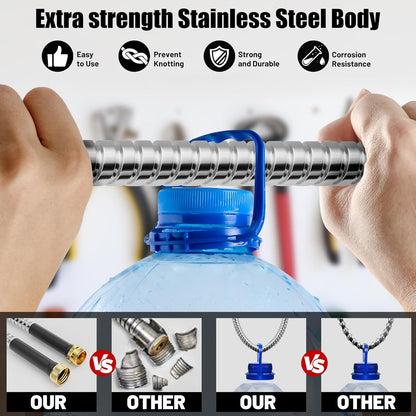 Garden Hose 50 ft, Stainless Steel Metal Water Hose 50 Feet with Nozzle, Flexible, Rust Proof