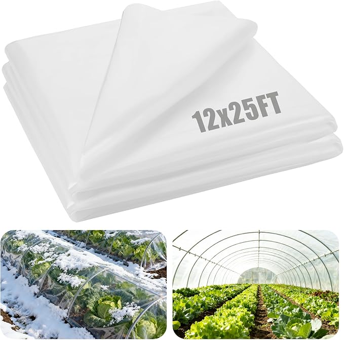 Alphatool Greenhouse Cover Plastic Sheeting - 12 x 25 ft Plant Covers Freeze Protection, Frost