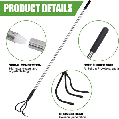 3-Tine Long Handle Tiller, Garden Cultivator with 55"-15.5" Adjustable Handle, for Loosening Soil