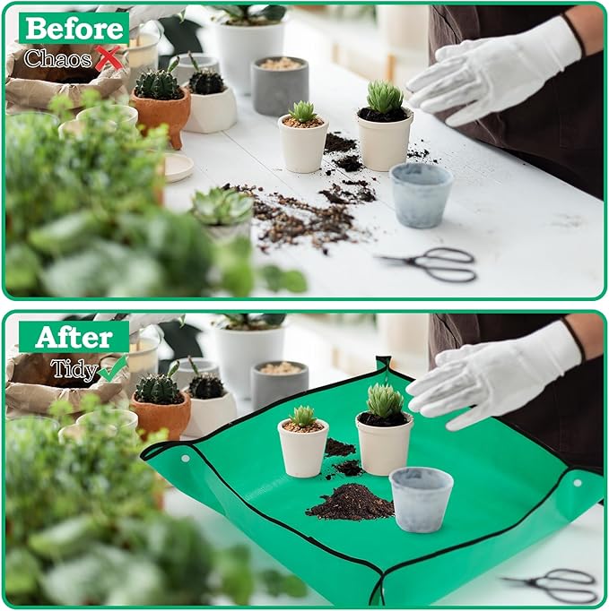 2Pcs Repotting Mat - Large 39'' & Small 26'' Foldable Waterproof Plant Gardening Mat with