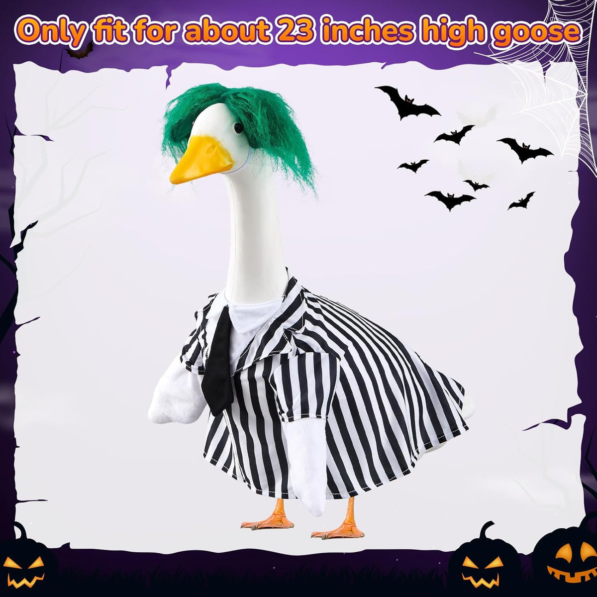 Halloween Porch Goose Outfits Black and White Striped Suit and Wig Movie Clothes for 23 Inch Cement