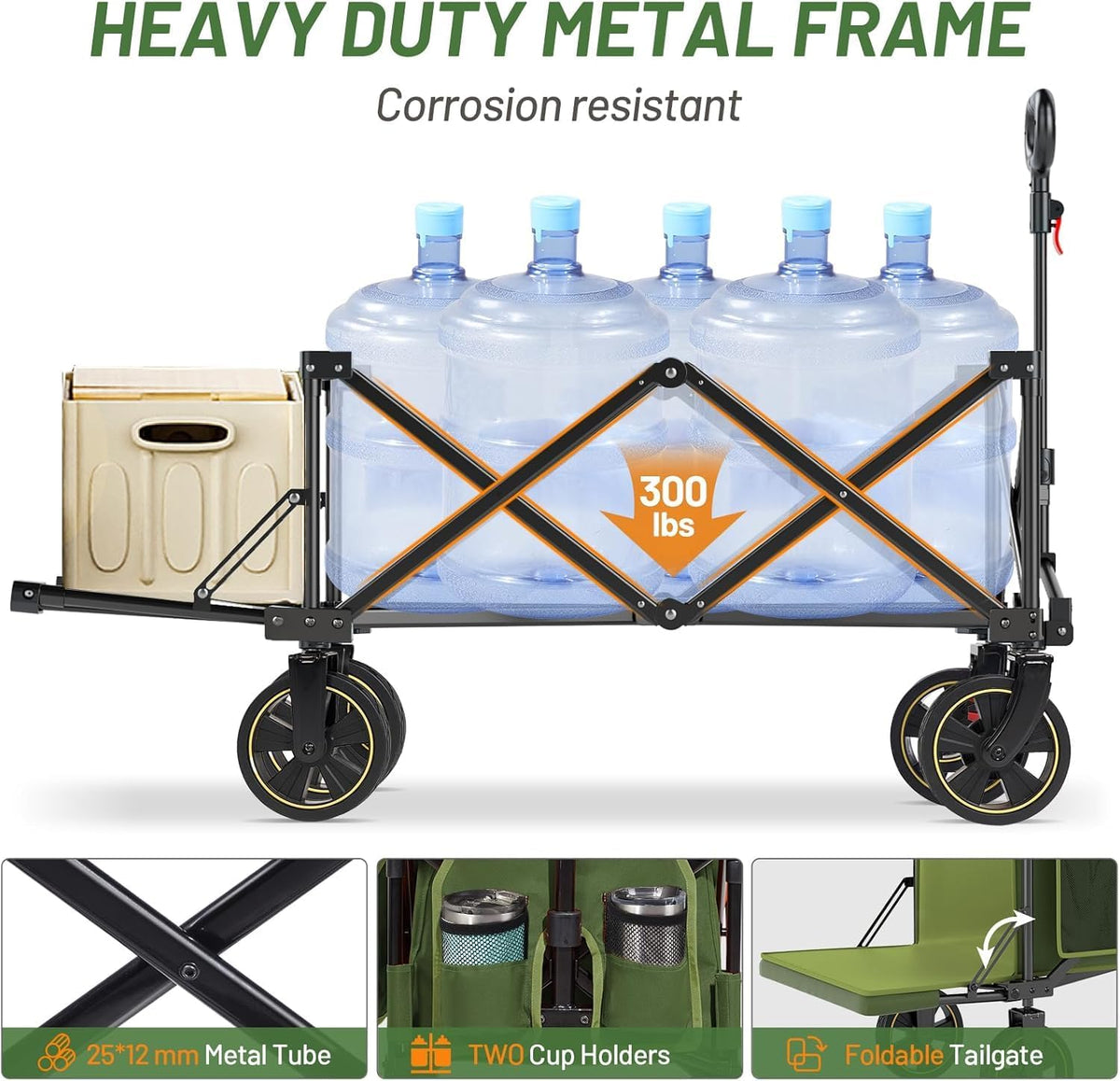 TIMBER RIDGE 49" Extra Long Collapsible Folding Wagon with Tailgate and Brakes, 300lbs Heavy Duty