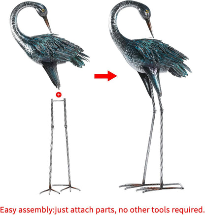 Kircust Garden Crane Statue for Outdoor, Blue Heron Decoy Garden Sculptures and Statues, Metal Bird
