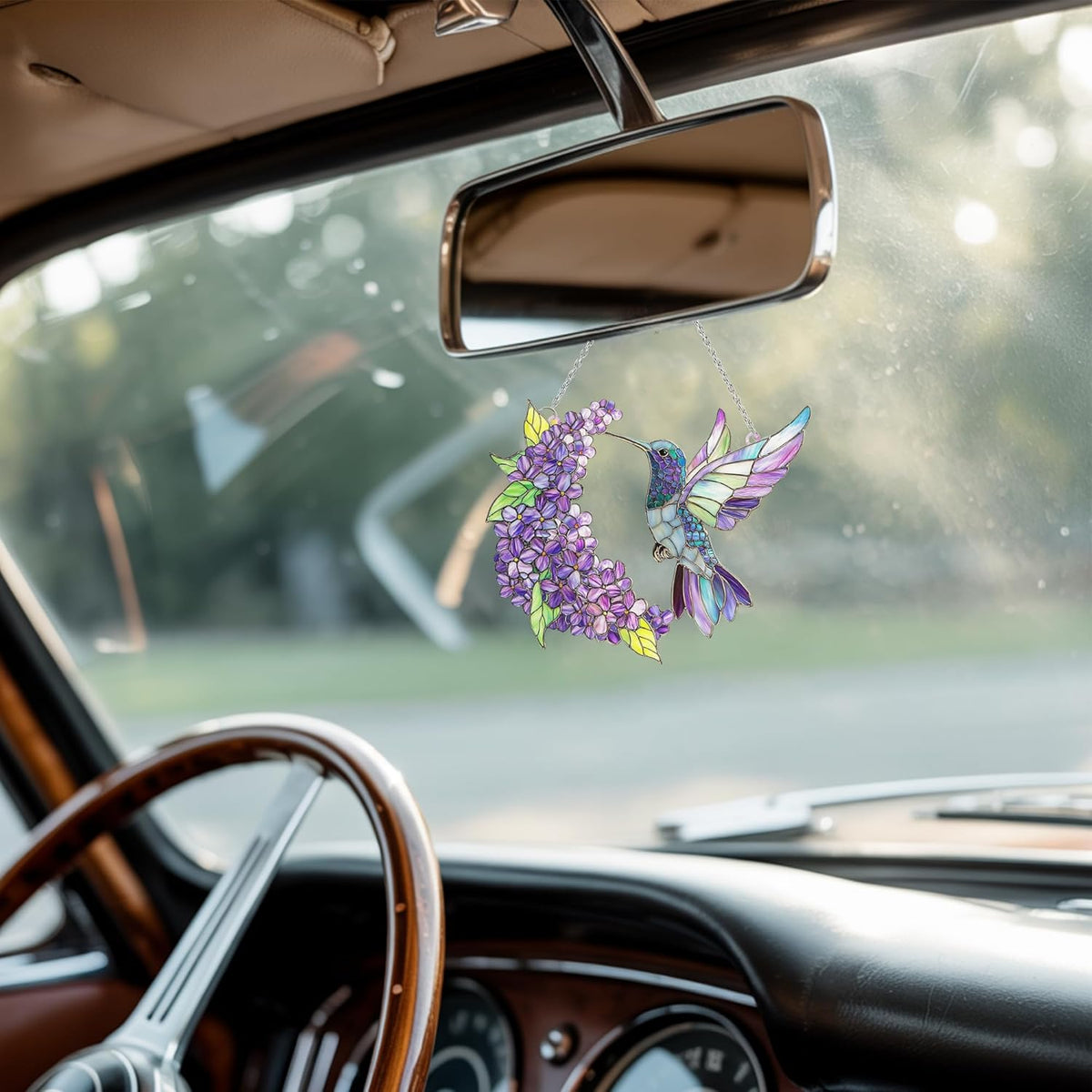 Purple Floral Hummingbird Acrylic Suncatcher Stained Glass Effect Window Car Hanging Christmas