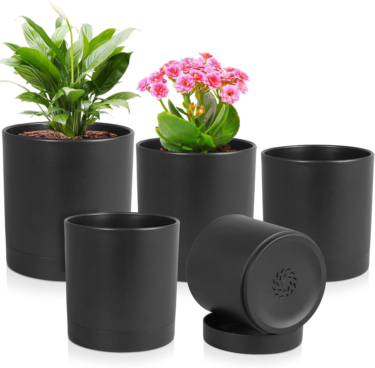 7/6.5/6/5/4 inch Plant Pots for Small Indoor Outdoor Plants, 5 Pack Cylinder Flower Pots with