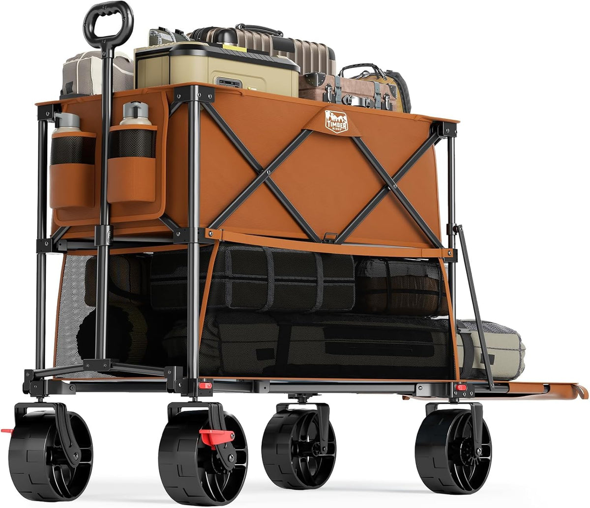 TIMBER RIDGE 400L Large Capacity Folding Double Decker Wagon with Brakes, 54" Extra Long Extender