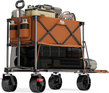 TIMBER RIDGE 400L Large Capacity Folding Double Decker Wagon with Brakes, 54" Extra Long Extender