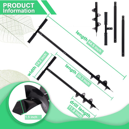 2 in 1 Hand Drill Auger Post Hole Digger – 44.5 inch Manual Garden Spiral Drill Planter for Bulb