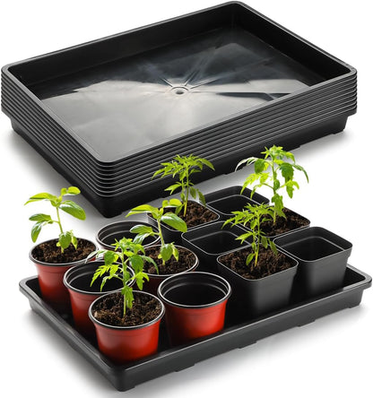 10 Pack Nursery Pots Trays (17"x11"x2"), Plastic Flat Seed Starter Trays, Durable Carrying Seedling