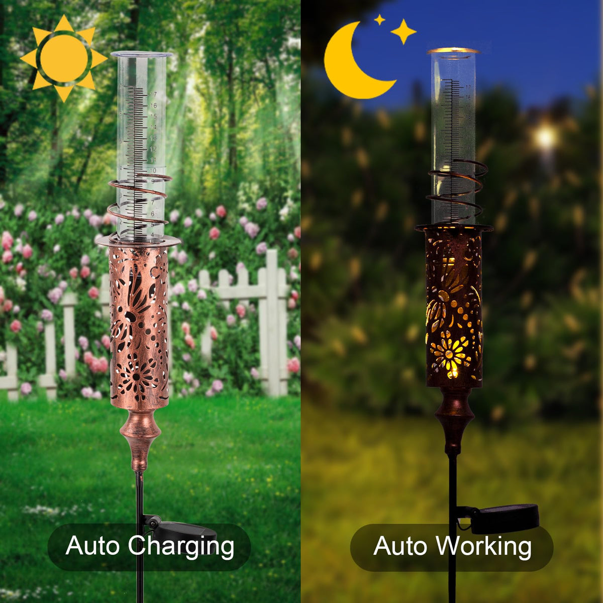 VEWOGIFT Rain Gauge Outdoor, Solar Water Gauge for Rain