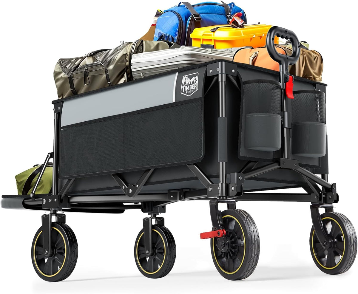 TIMBER RIDGE 49" Extra Long Collapsible Folding Wagon with Tailgate and Brakes, 250L Capacity