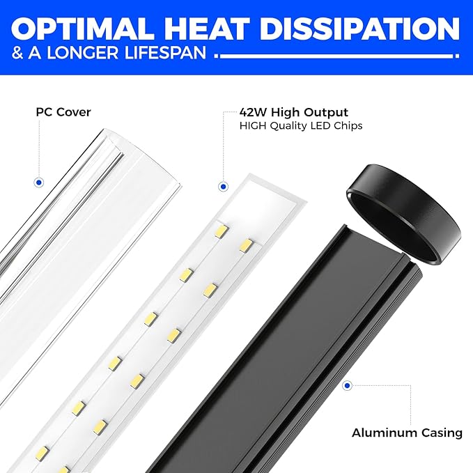 Barrina Vertical Grow Light T10, 42W 5000K, Full Spectrum LED Plant Light for Indoor,Standing Wide