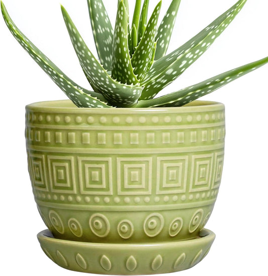 G EPGardening Ceramic Pots for Plants - 5.5 Inch Round Ceramic Planter for Indoor, Boho Succulent