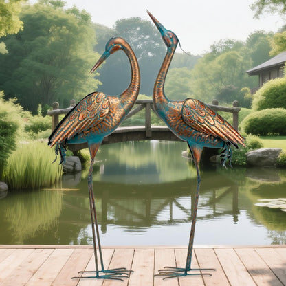chisheen Garden Crane Statues Blue Heron Metal Yard Art Outdoor Decoration,Large Sculptures for