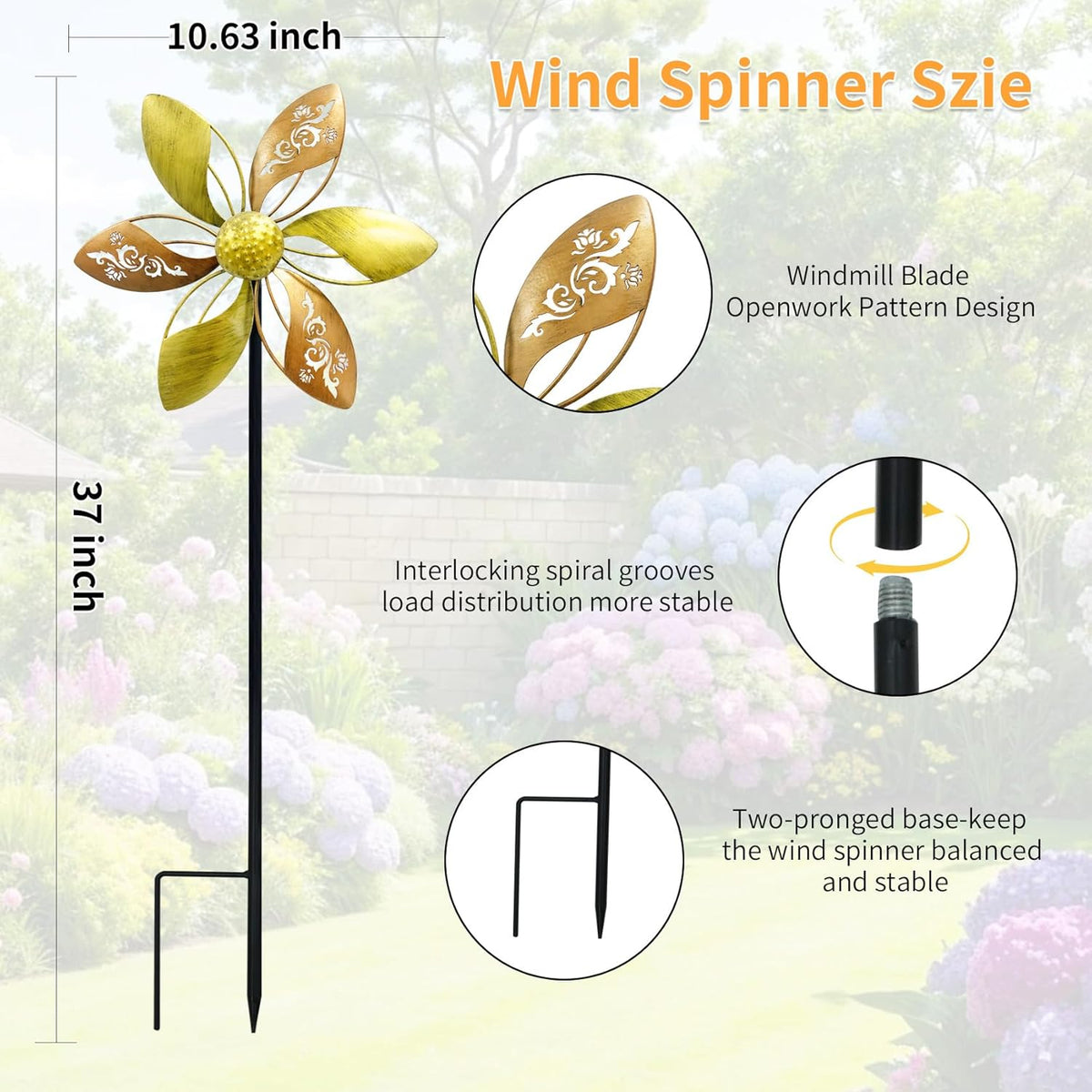 Wind Spinners Outdoor Metal, 10.63" W*37" H Pinwheels for Yard and Garden Decor, Kinetic Wind