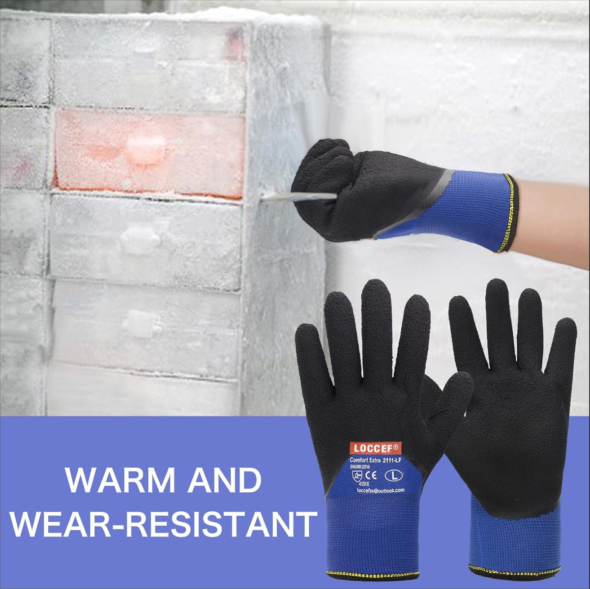 LOCCEF 2 Pairs Winter Work Gloves for Men and Women, Freezer Gloves for Work Below Zero, Thermal