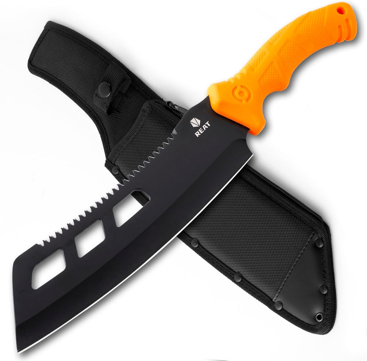 REAT Machete with Saw,16" Heavy Duty Machete with Sheath, Dual-Purpose Gardening Machete Knife for