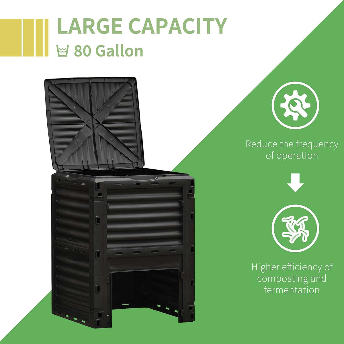 Compost Bin Outdoor 80 Gallon Garden Composter, with 48 Vents and Sliding Doors, Lightweight