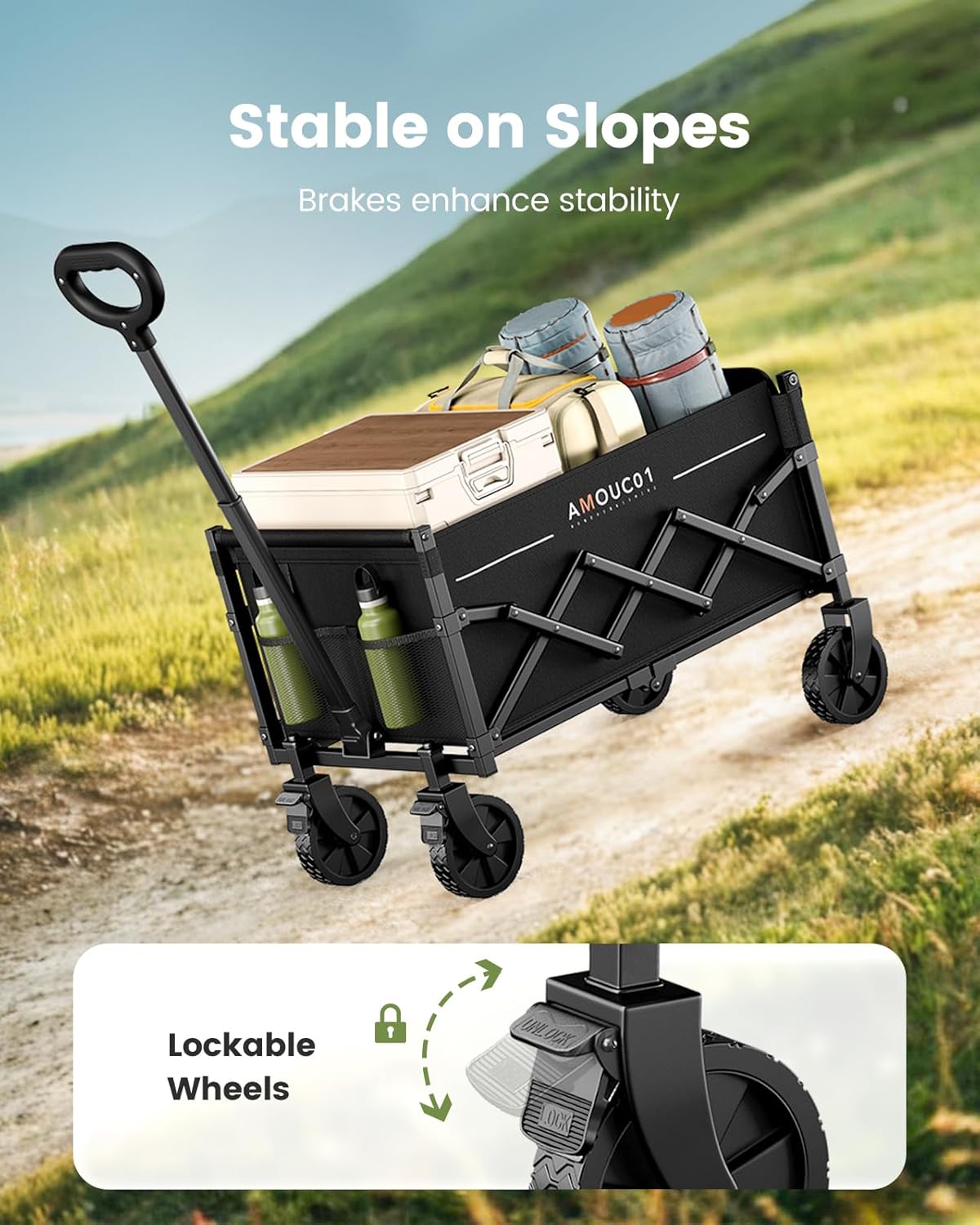 AMADA HOMEFURNISHING Wagon Cart Foldable, Collapsible Wagon Cart with 360 LBS Max Load & Expandable