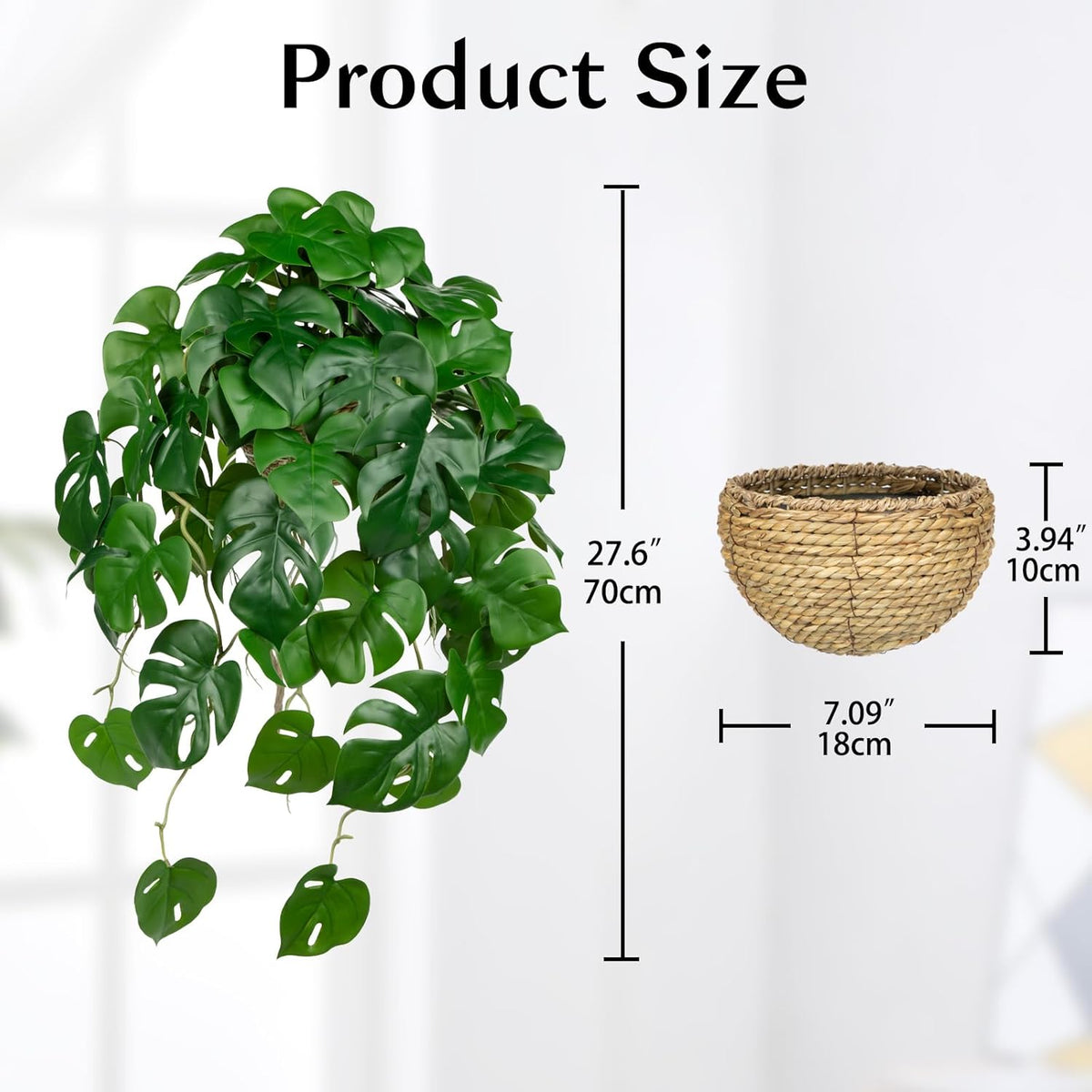 Large Fake Hanging Plants in Pot for Indoor & Outdoor, Long Artificial Hanging Monstera Plants
